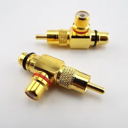 3 way Gold Plated RCA Male to 2 Female RCA Splitter Adapter copper AV Video Audio T Plug RCA Plug R Connector
