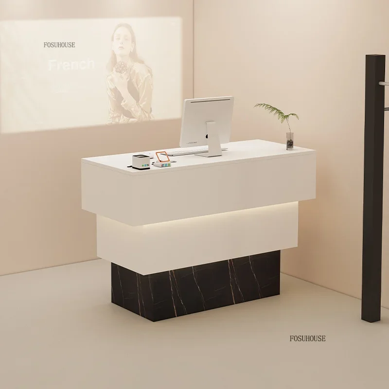 Clothing Store Cream Style Checkout Counter Hotel High-end Front Desk Nordic Reception Desk Light Luxury Shop Service Counter