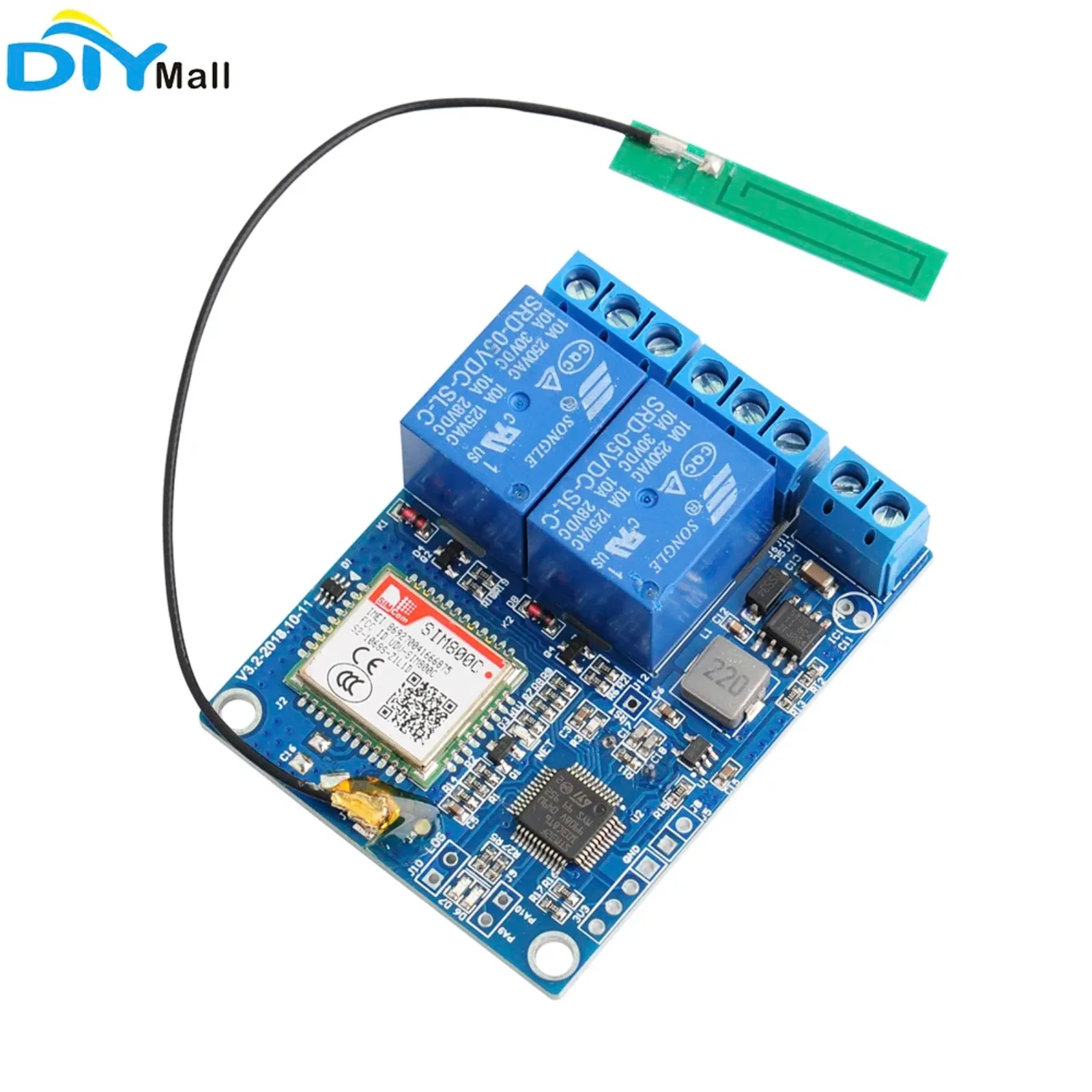 

2-канальный релейный модуль SMS GSM с дистанционным управлением SIM800C STM32F103CBT6 для тепличного кислородного насоса