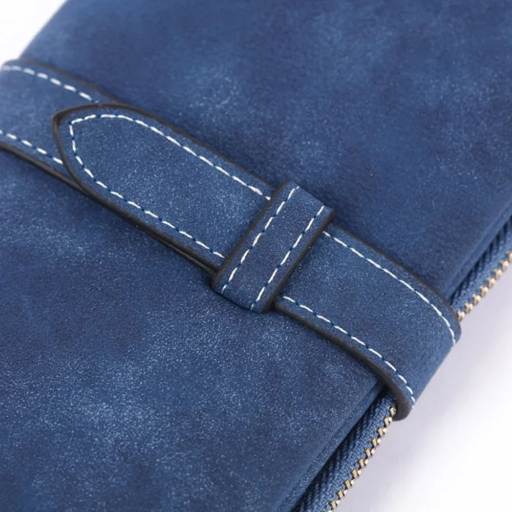 2024 New Fashion Women Wallets Drawstring Nubuck Leather Zipper Wallet Women's Long Design Purse Two Fold More Color Clutch