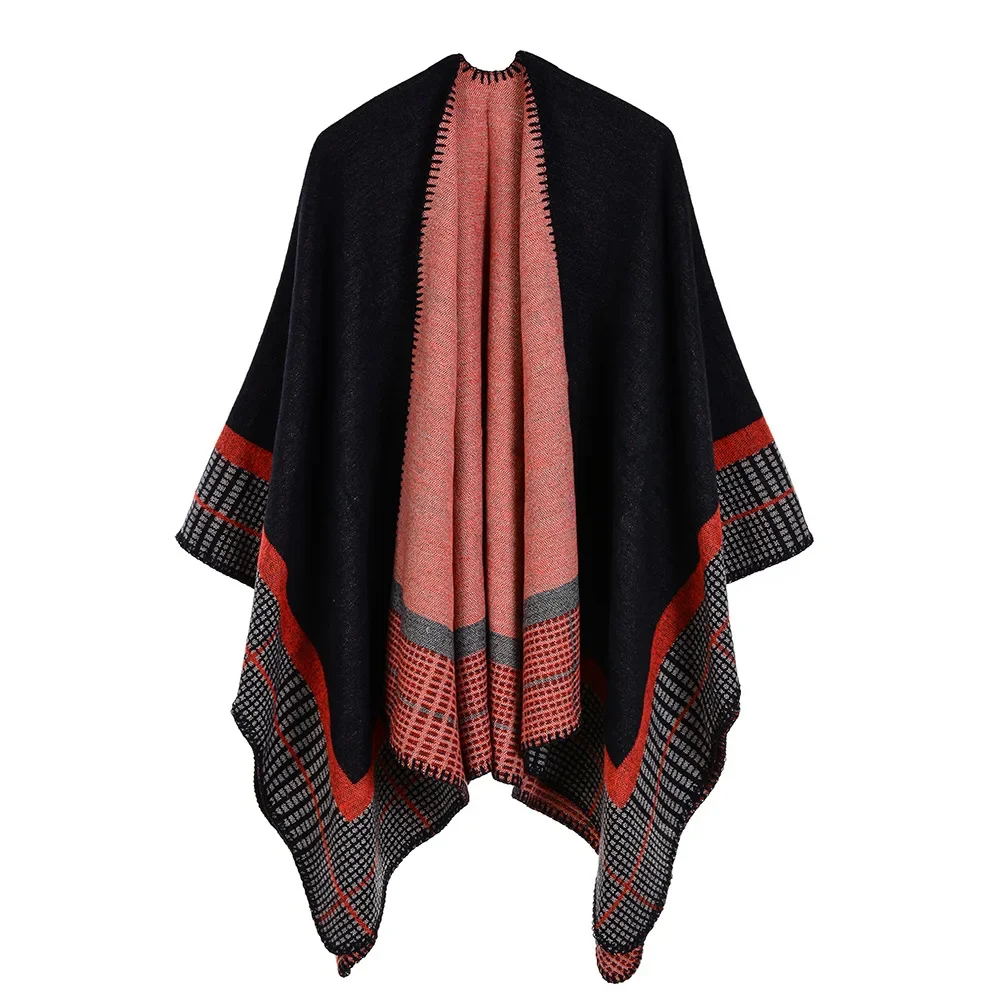 

Autumn Winter Women's Imitation Cashmere Warm Air Conditioning Shawl Sunscreen Cloak Tourism Cloak Ponchos Capes 11