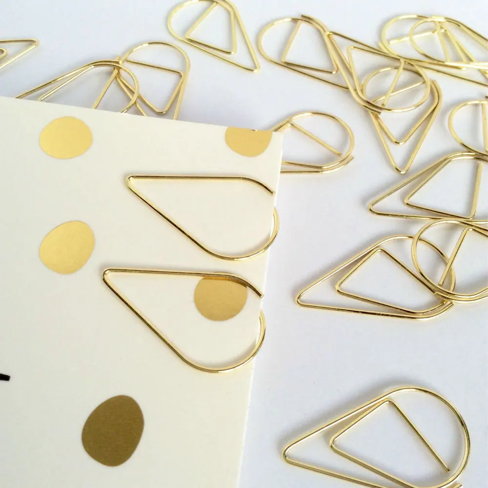 Metal Bookmark 50pcs Metal Material Drop Shape Paper Clips Gold Silver Color Kawaii Cute Bookmark Clip Office School Stationery Drop Bookmark