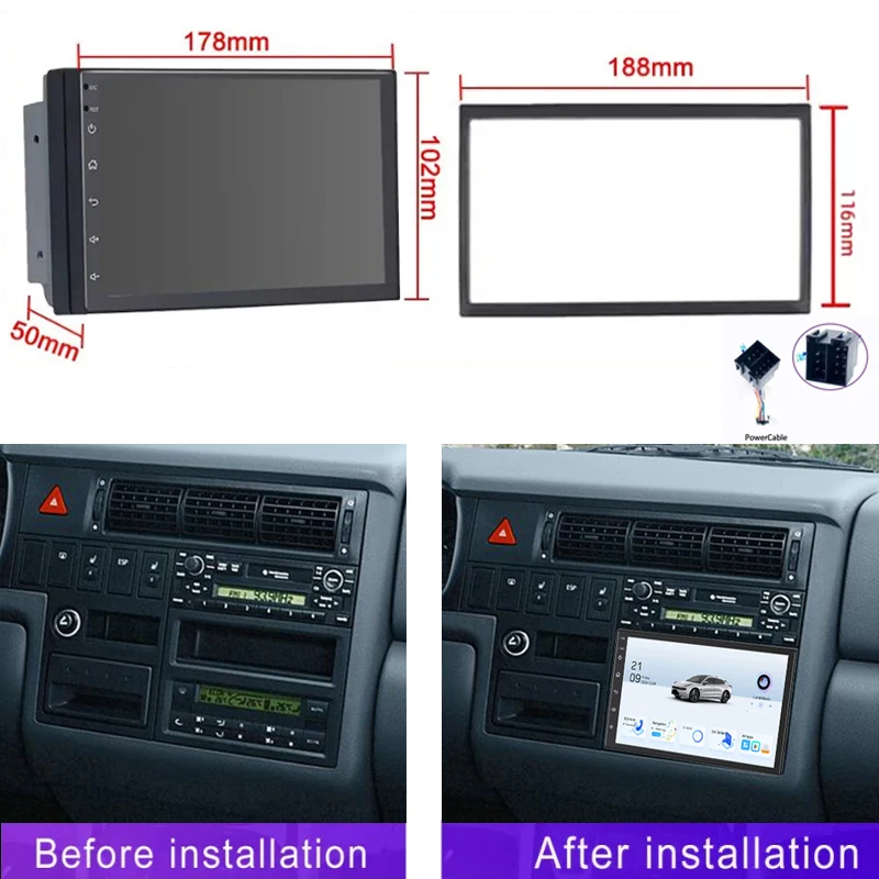Radio Estéreo para Auto de 7 Pulgadas para VW Transporter T4 1998-2003, Carplay Inalámbrico, Android 15, Unidad Principal Inteligente con GPS, WIFI y Navegación 2