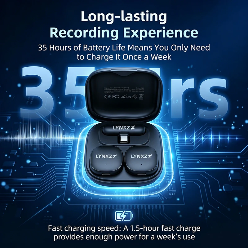 LYNXZ 무선 마이크 휴대용 마이크 라발리에 AI 소음 감소 인터뷰 비디오 팟캐스트 브이로그용 USB C / IOS 플러그