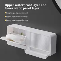 Soap Holder Box With Lid Multifuction Punch-free Bathroom Accessories Soap Box Home Appliance Soap Dish Double Grids Drain Rack 3