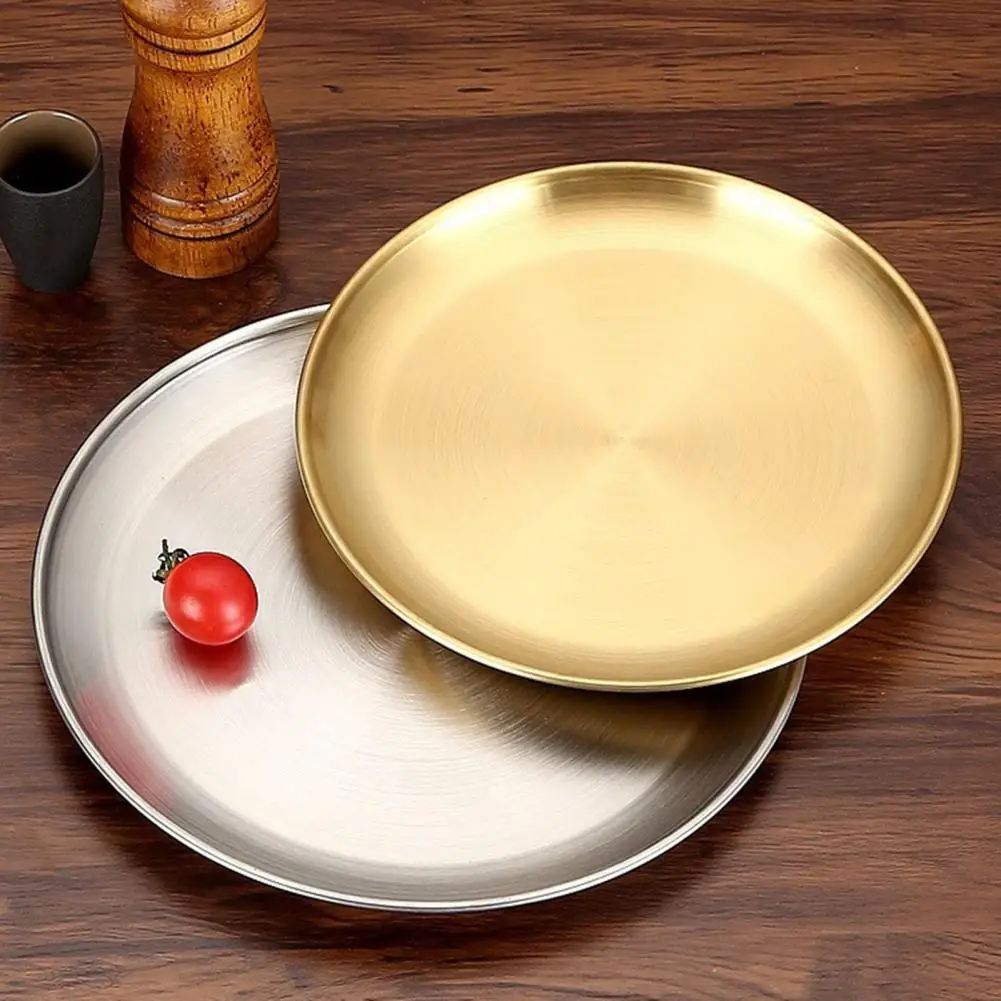 Stainless Steel Round Thickened Dinner Plates Salad Plates for Home Kitchen BBQ Salad Serving Tablewear,dining dish