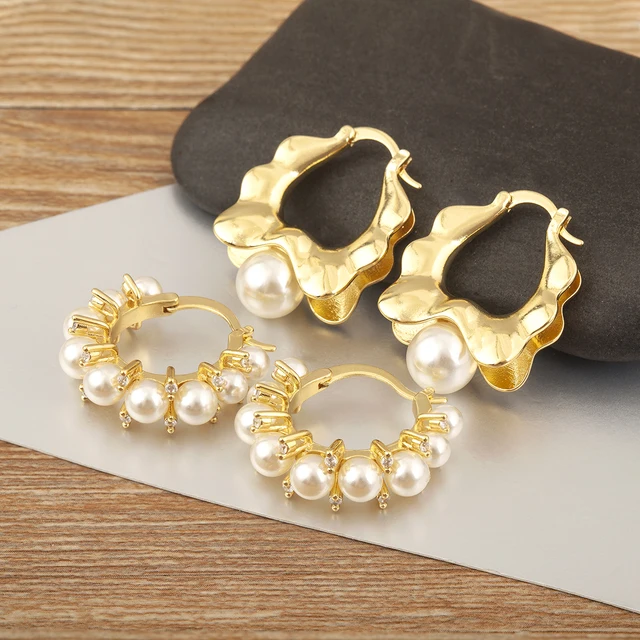 Nidin lumière luxe à la mode fleur/forme ronde perle boucles d'oreilles pour femmes femme 3 Styles choix Chic oreille bijoux cadeau d'anniversaire
