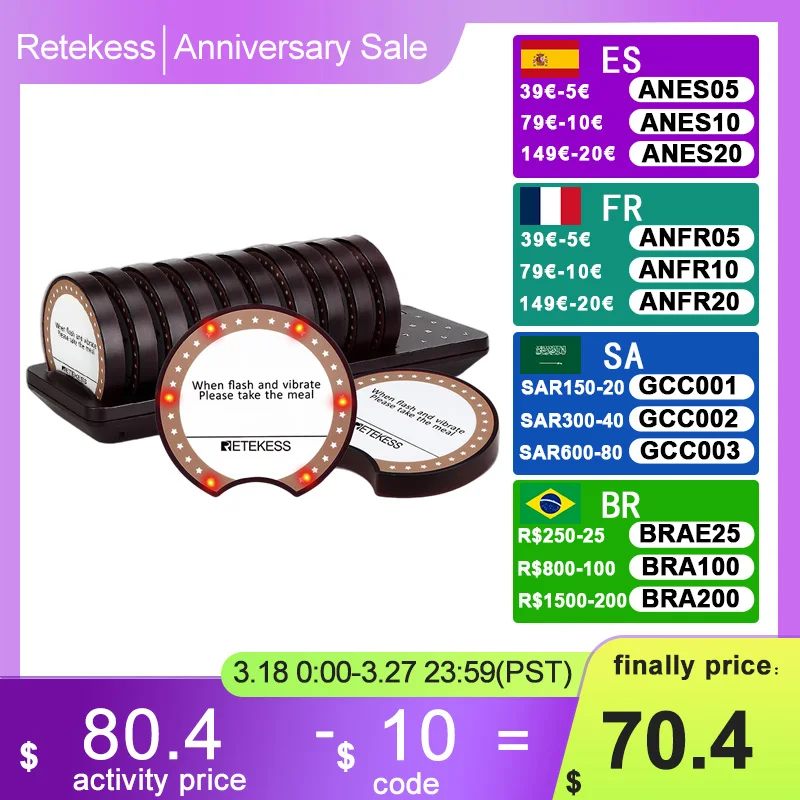 Retekess TD162 카페 푸드트럭 식당 무선 호출벨 진동기 무선 호출기 와 코스터 부저 방울 리시버 바 용병원 호텔 커피 식품 트럭 restaurant accessories