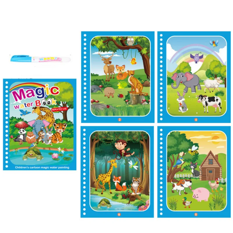 1 Book+1 Pen Reusable Coloring Book Water Painting Book Sensory Early Education Puzzle Drawing Toys 6