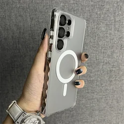 Magsafe Armor Wave Curly Non - Slip Luxury Phone Case with Wireless Charging Frosted Cover - Galaxy S26 Plus (White)