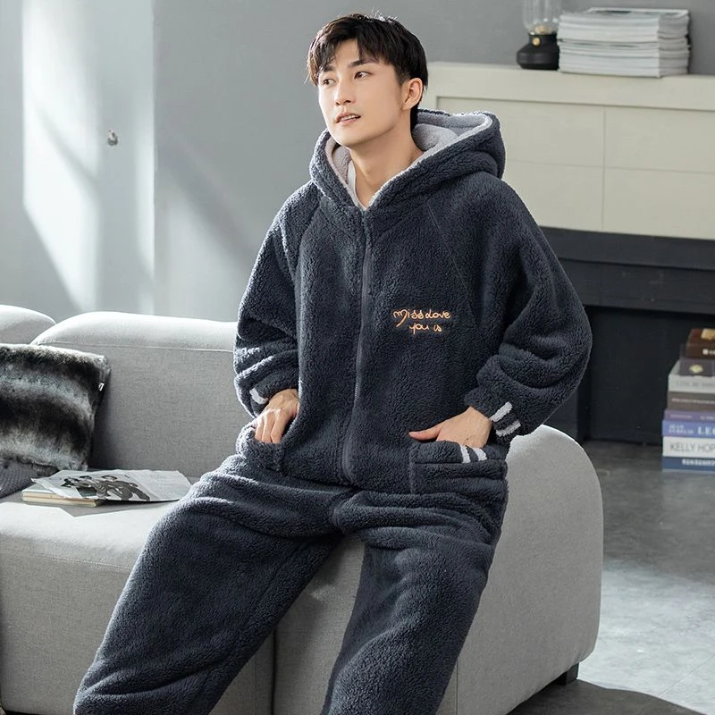 Men's Winter One-piece Pajama Soft Velveteen Plus Velvet-thickened Homewear Sleepwear