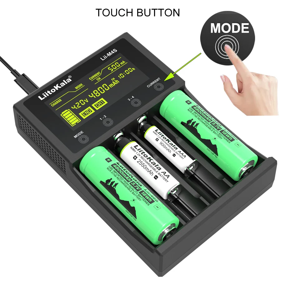 LiitoKala Lii-M4S 충전식 배터리 충전기, 3.7V 18650 26650 21700 18500 리튬 이온 1.2V Ni-MH AA LCD 테스트 용량