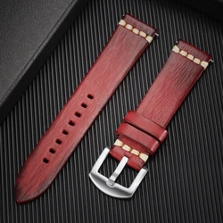 Handmade Retro Italian Leather Business Universal Watch Strap - Premium Cowhide Band - 22mm (Red)