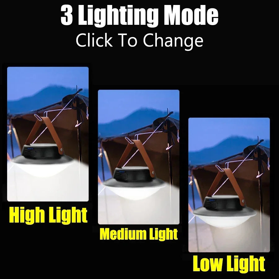 TYPE-C Rechargeable LED Camping Light with 3 Modes Outdoor Waterproof Hanging Lantern Portable Floodlight for Fishing Work Light