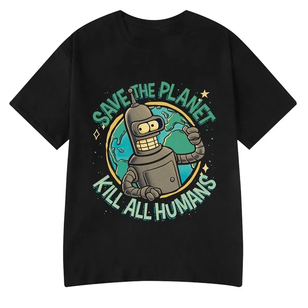 재미 있은 Save The Planet Kill All Humans 로봇 그래픽 프린트 T 셔츠 여성 패션 여름 짧은 소매 티셔츠 의류 streetwear