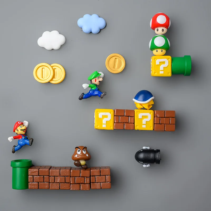 

Super Mario Refrigerator Sticker Set Toy Cartoon Mario Figure Three-dimensional Refrigerator Door Decorative Magnet Kid Toy Gift