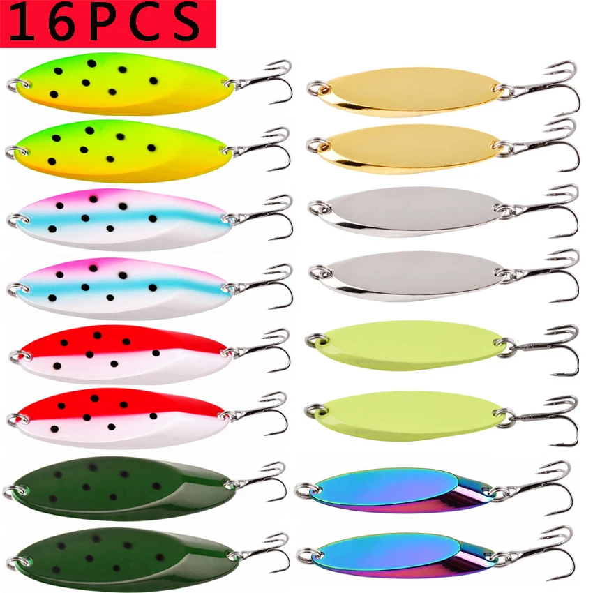 

16PCS Metal Spinner Spoon Trout Fishing Lure Hard Bait Sequins Noise Paillette Artificial Bait Small Hard Sequins Spinner Set