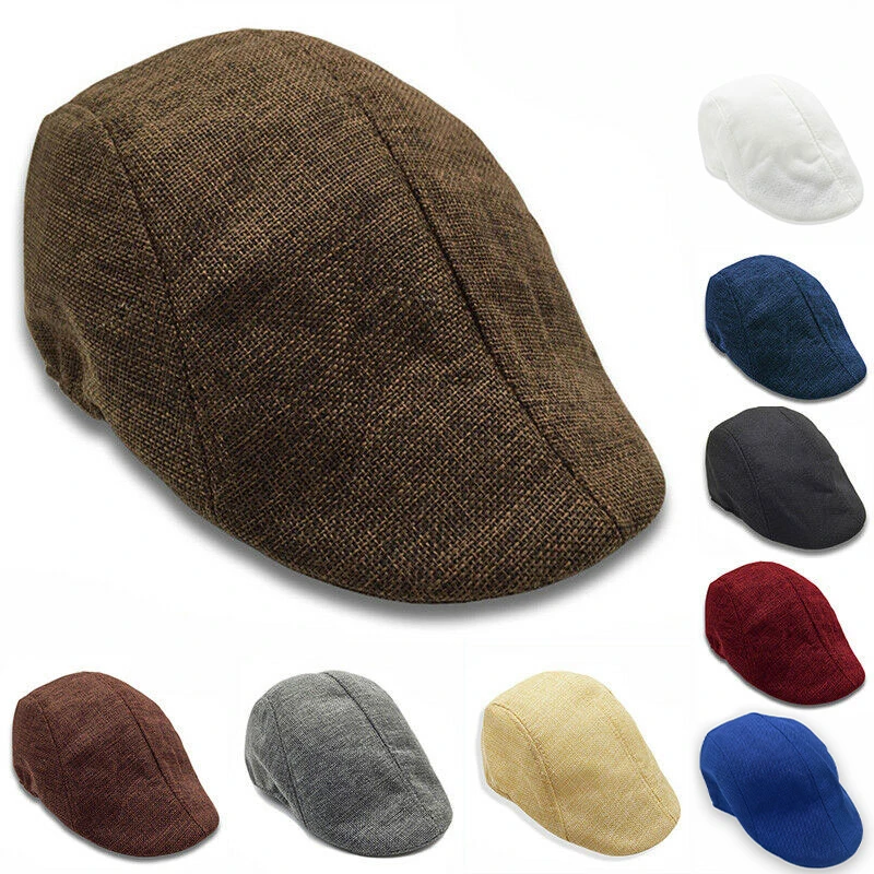 Beret Caps Newsboy Hats Men Women Adjustable Linen Outdoor Unisex Duckbill Hat