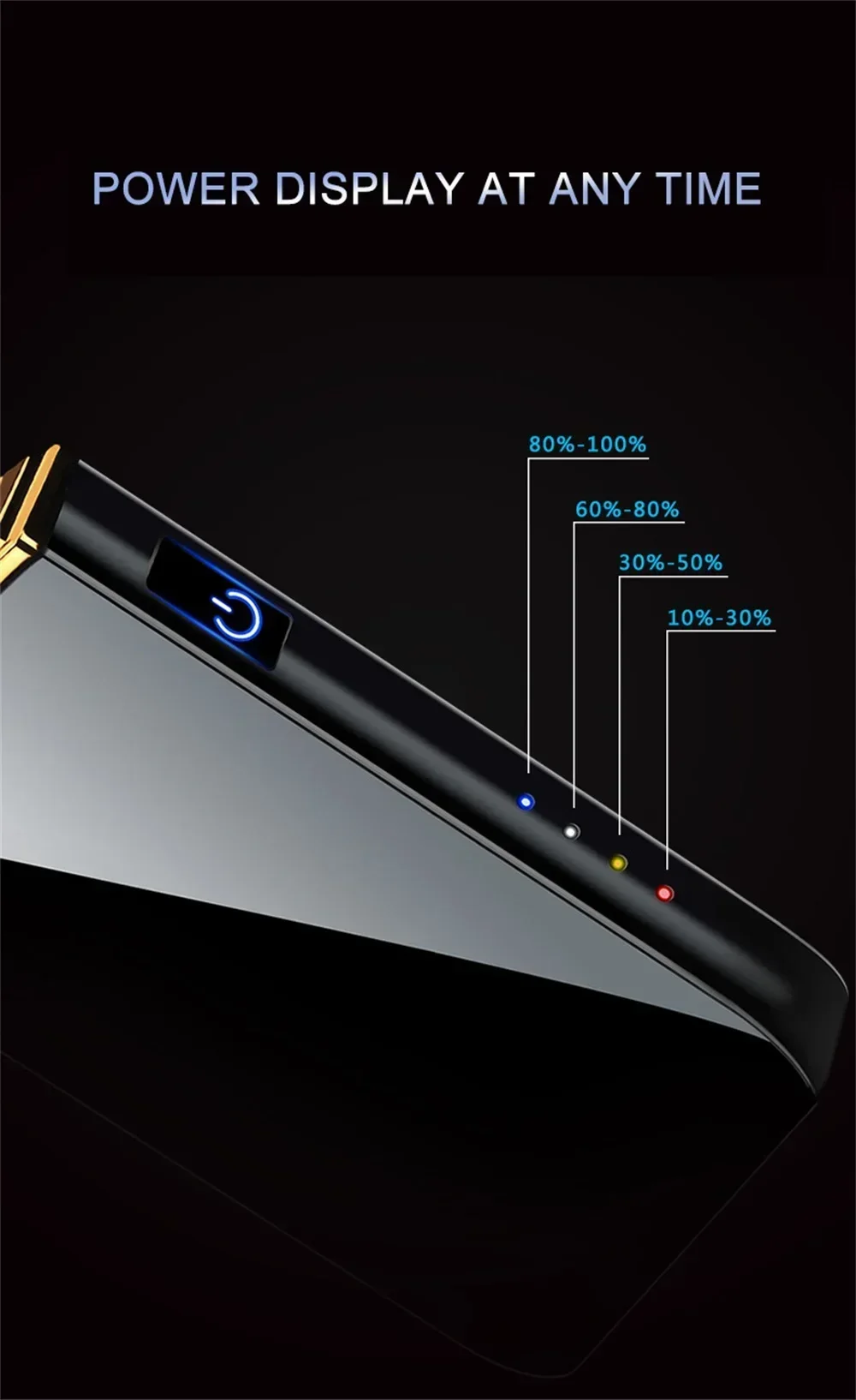 Description Picture 6 of itemHot Electric Windproof Metal Lighter Double Arc Plasma Flameless Rechargeable USB Lighter LED Power Display Touch Sensor Lighter