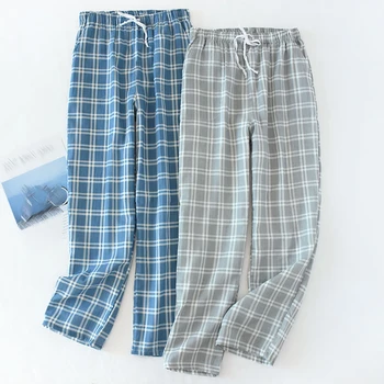 남성용 캐주얼 통기성 수면 하의 바지, 느슨한 탄성 허리 격자 무늬 잠옷, 홈웨어 바지 의류