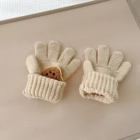 Mitaines ours de dessin animé pour bébé de 0 à 7 ans, gants chauds d'hiver pour enfants filles, gants de poupée solides tricotés pour enfants en bas âge, mitaine de dentition épaisse 4