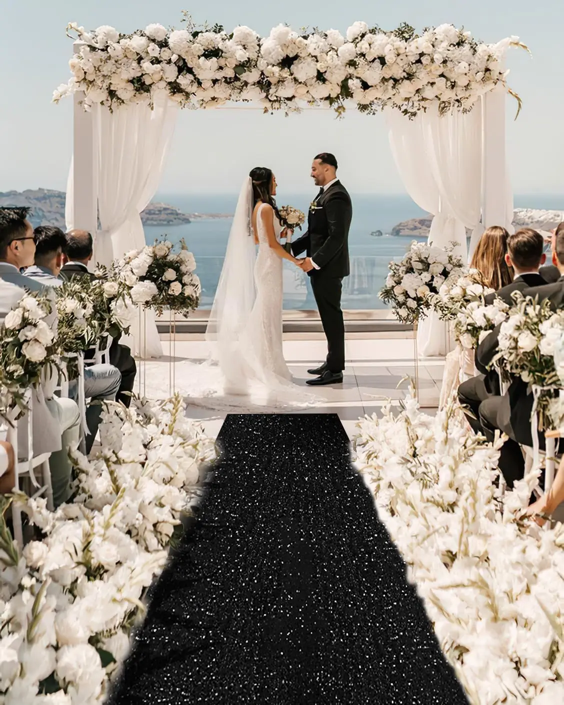 Sparkling Elegant Wedding Aisle Carpet, Non Slip Wedding Sparkling Personalized Black Carpet, Ceremony Party Stage Carpet