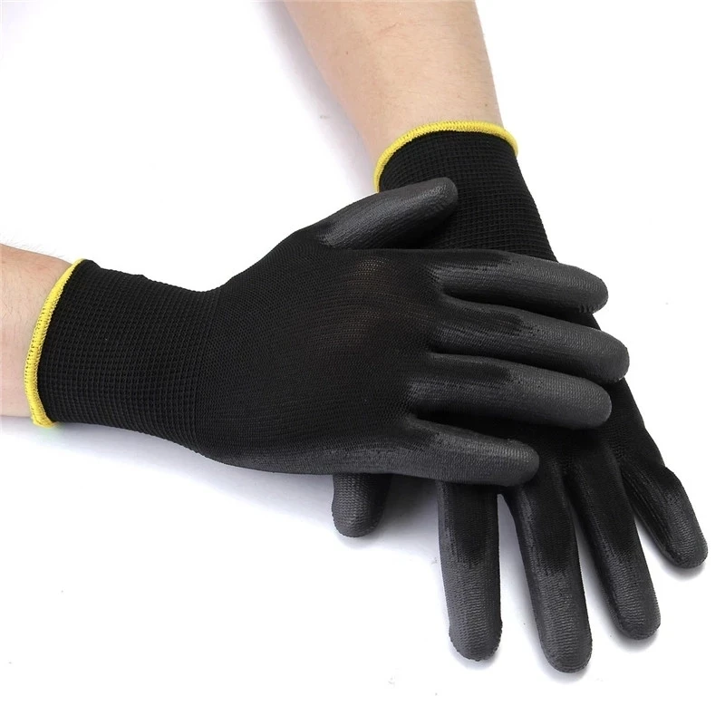 Guantes de trabajo recubiertos de seguridad de nitrilo, Guantes Recubiertos de PU y Palma, guantes de seguridad adecuados para vehículos de construcción y mantenimiento