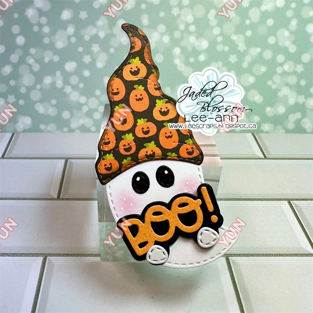 Gnome Friends Greetings Ghost Faces Die Bear Hugs Grunge Background Craft Cuts Dies Molds DIY Scrapbooking Diary September