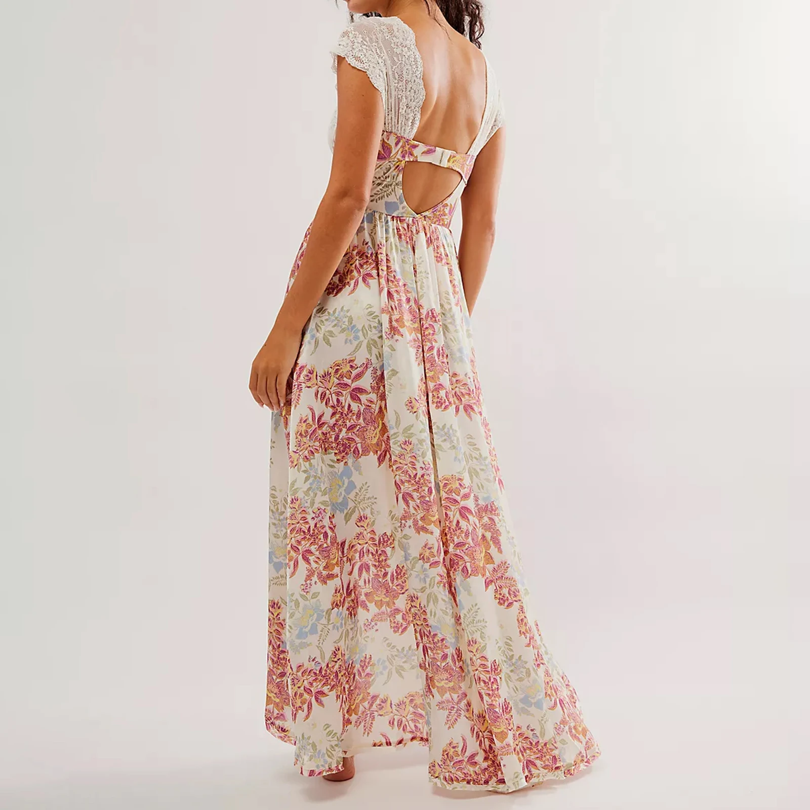 

Hirigin, женское винтажное кружевное лоскутное платье y2k с цветочным принтом, женское платье с разрезом, Пляжное платье, уличная одежда, платья