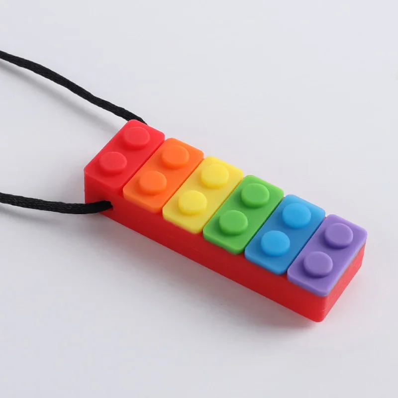 1Pc Sensory Chew Necklace Brick Chewy Kids Silicone Biting Pencil Topper Teether Toy, Silicone teether for children with autism 5