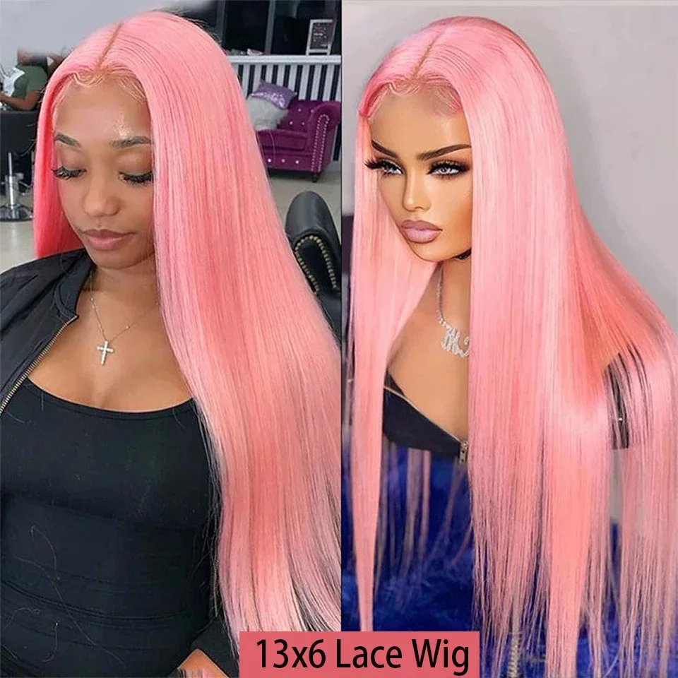 

13x6 HD Lace Frontal Straight Wig Cheap on Sale Light Pink 13x4 Lace Frontal Human Hair Colored Glueless Wigs for Choice Cosplay