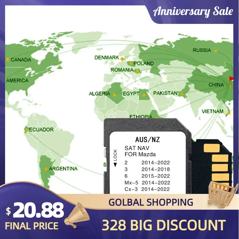 

NEW Map Sat Nav 2022 Navigation SD Card For MAZDA 2 3 6 CX3 5 9 MX5 2016-2020 Australia New Zealand With Anti Fog Sticker