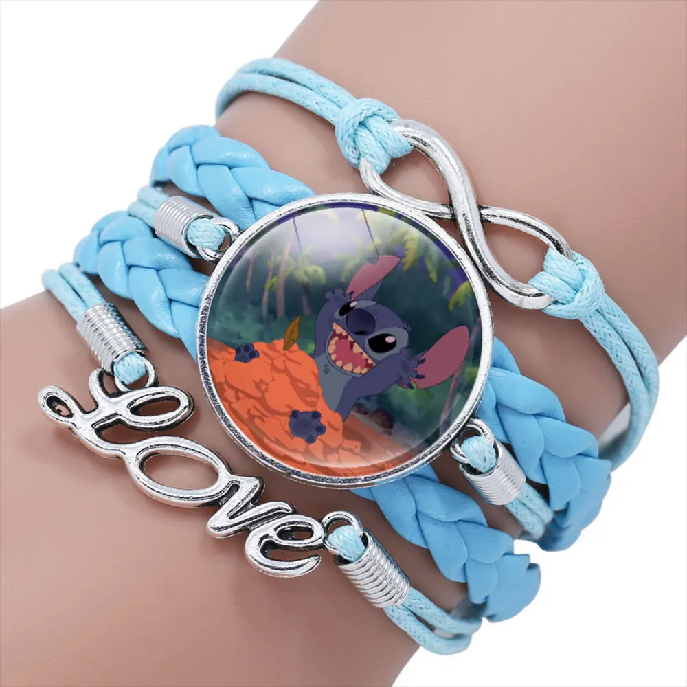 Disney-Pulseras multicapa de Lilo y Stitch para niñas, joyería de Anime, pulsera de gemas de tiempo de dibujos animados, regalo de cumpleaños para niños