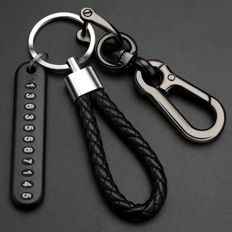 Anti-Lost Car Key Pendant Split Rings Keyring Auto Vehicle Lobster Keychain Phone Number Card Clasp Key Chain Car Accessories