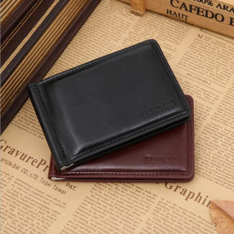 New Fashion Small Men's Leather Money Clip Wallet With Coin Pocket Card Slot Cash Holder ID Bag Magnet Hasp Mini Purse For Male 2