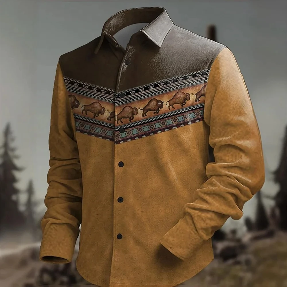 Denim shirt Long sleeved shirt Men's Retro Western Style Denim Long Sleeve Shirt Fashion Vacation Casual Long Sleeve Shirt Single Breasted Lapel Men's Top