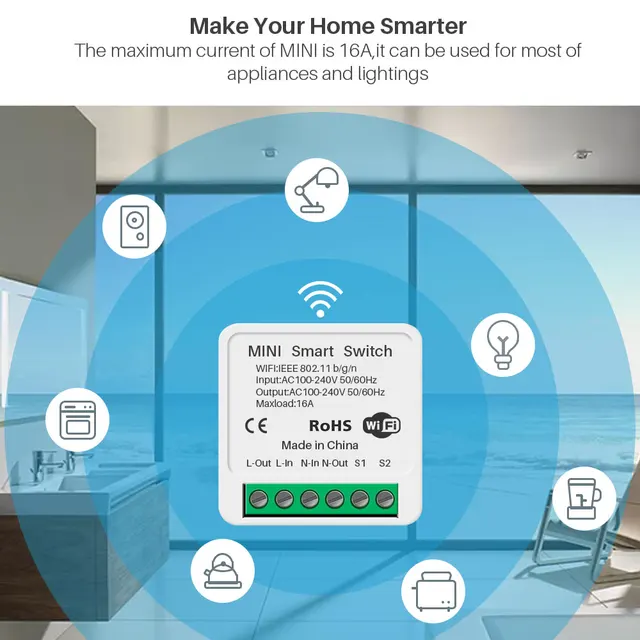 eWeLink 16A Mini DIY Wifi Smart Switch Support Two-way Control Smart Home Otomasi Bekerja Alexa Google Assistant Remote Control 3