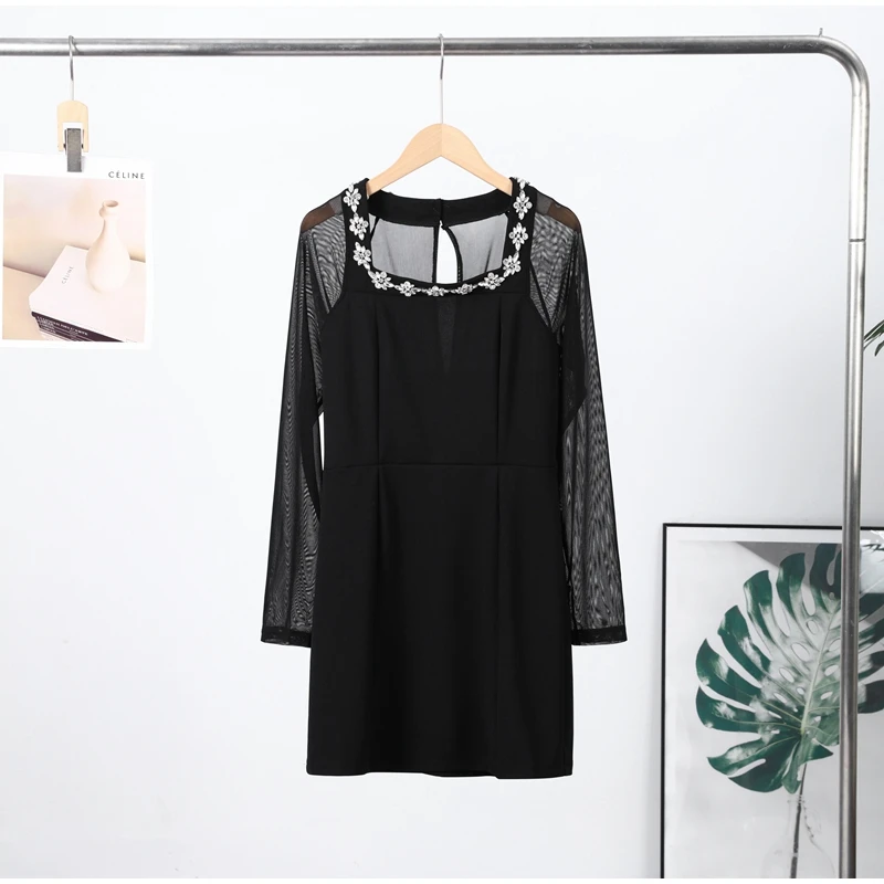 Embellished Mesh Patchwork Waist Crunch Dress 3 S519615ff39f84aa59727874ad544dc77A