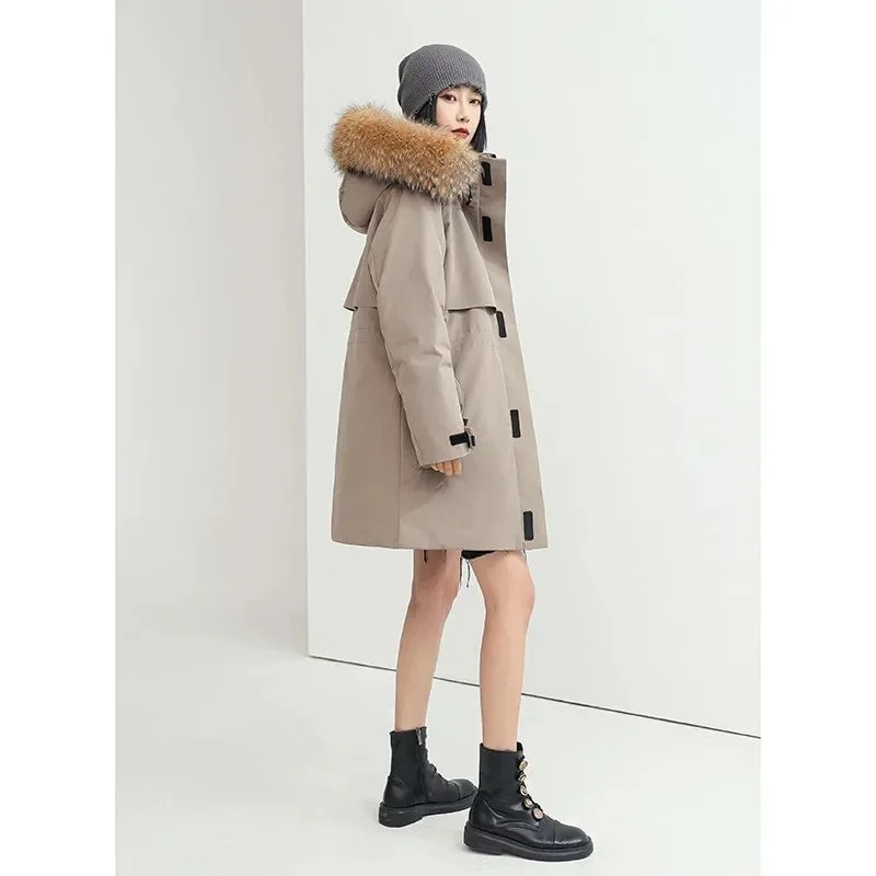 2023 Winter New Loose Down Jacket Men and Women With the Same Mid-Length Hooded Raccoon Fur Collar Couples Fashion Female Coat