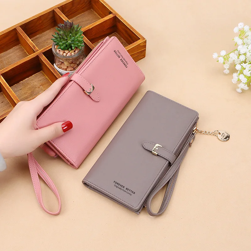 Korean Style Women's Clutch Wallet, Large Capacity Wristlet Bag - Solid Color Fashion Purse with Wrist Strap