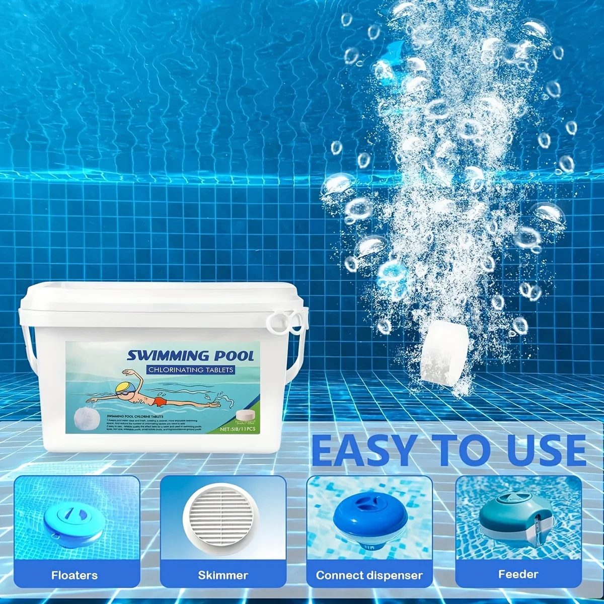 Pool Chlorine Tablets 3 Inch 40Lbs Stabilized For Hot Tubs Swimming Pools Spas Slow Dissolving