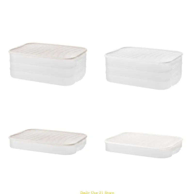 

1/3 Layers Dumplings Box Stackable Plastic Storage Tray with Lid Sealed Airtight Preservation Container Fridge Refrigerator