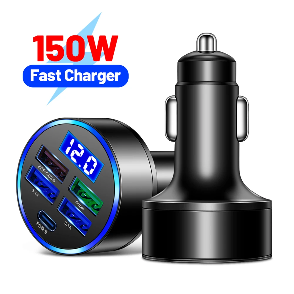 4 Port USB Car Charger Type C PD 150W Fast Charging Adapter For Huawei OPPO Oneplus IPhone 14 Pro Max 13 12 11 Mini XS Xiaomi