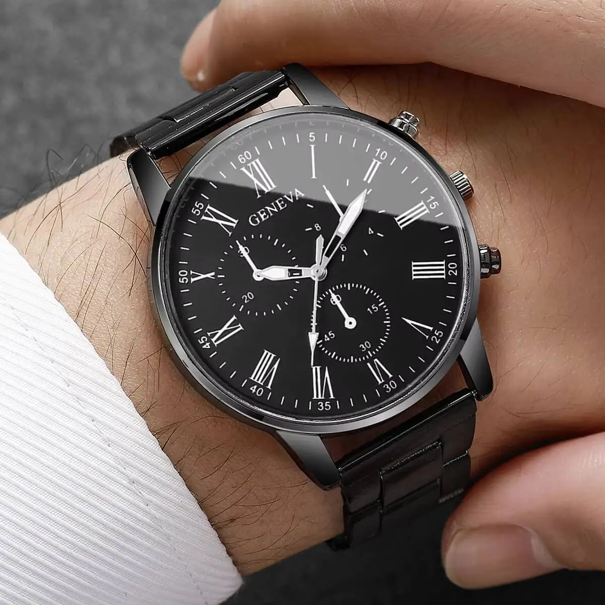 Mens Business Watches Fashion Quartz Wrist Watch for Man Black Clock Reloj Hombre（Without Box） - 3