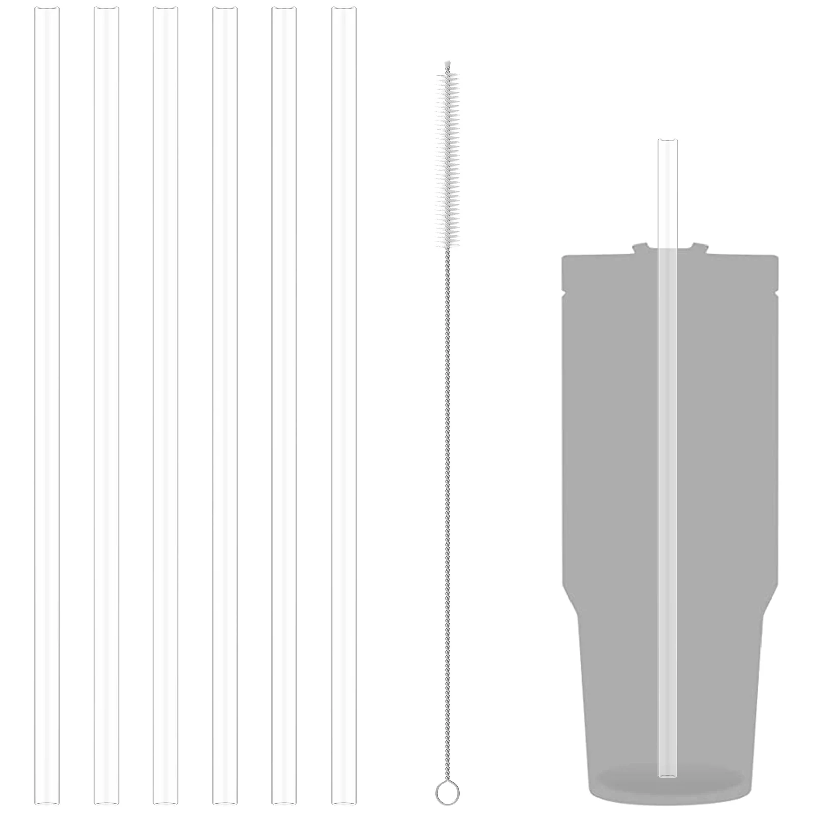 6/12/18pcs Reusable Replacement Straws Compatible For Stanley 40oz Tumbler with Cleaning Brush for Water Bottle Travel Tumblers