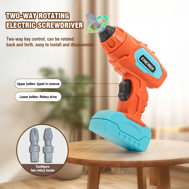 Electric Drill Diy Screw Toys Nut Assembly Puzzle Toys Pretend Play Toolbox Repair Kit Montessori Educational Children's
