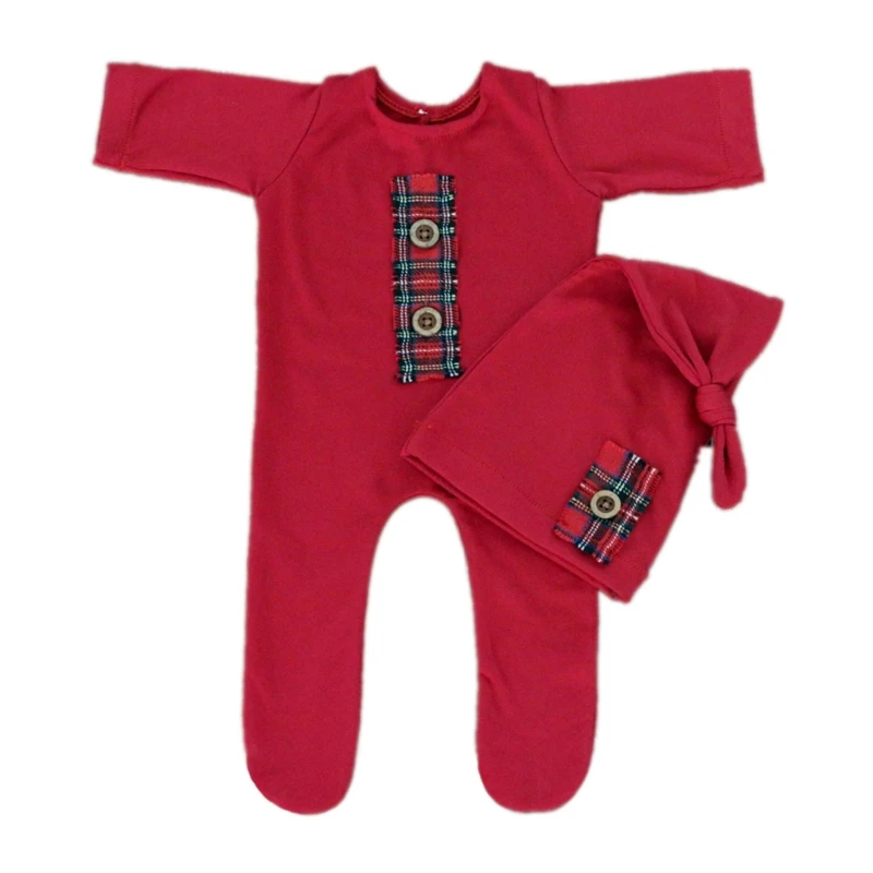 

Newborn Shower Gift Photo Props Hat and Jumpsuits Outfit Christmas Red Rompers