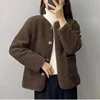 Lamb Fur Jacket Women's round Neck Oversize Short Outerwear Korean Style Autumn New Arrival Fashionable Small Size Friendly