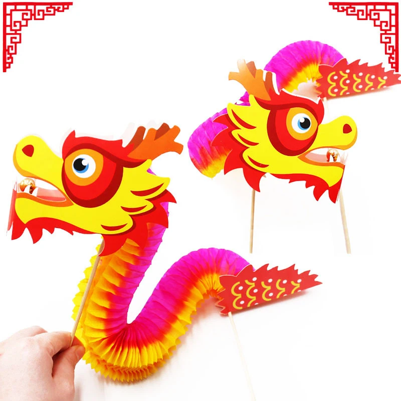 Nostalgia Children\'s Handmade DIY Creative Material Bag Puzzle Toys Chinese New Year Dragon Dance Paper Cutout Gift