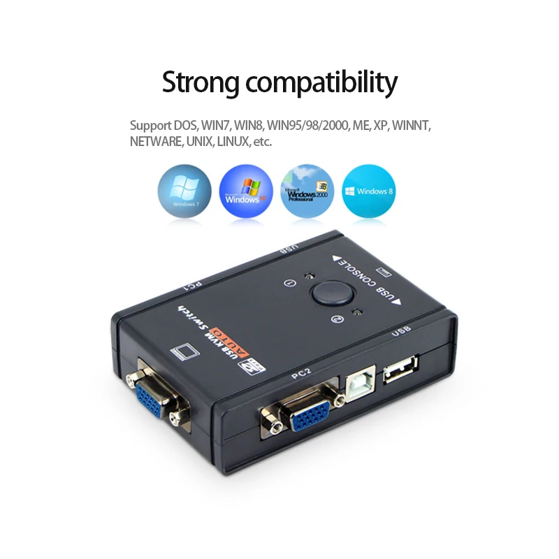 2 인 1 아웃 4K USB VGA KVM 스위치 박스, 2 PC 공유 키보드 마우스 플러그, Ply 비디오 디스플레이, USB 스위치 분배기
